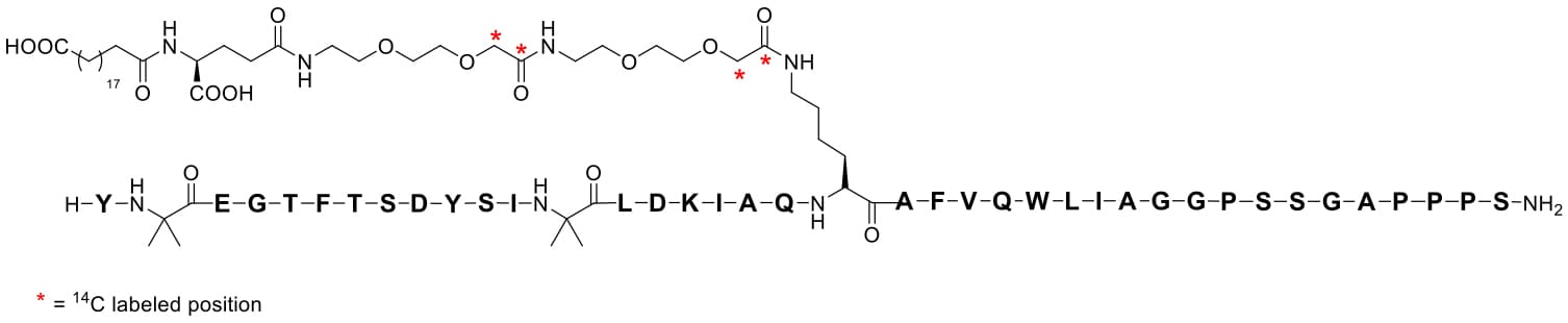 The chemical structure of 14C-labeled tirzepatide