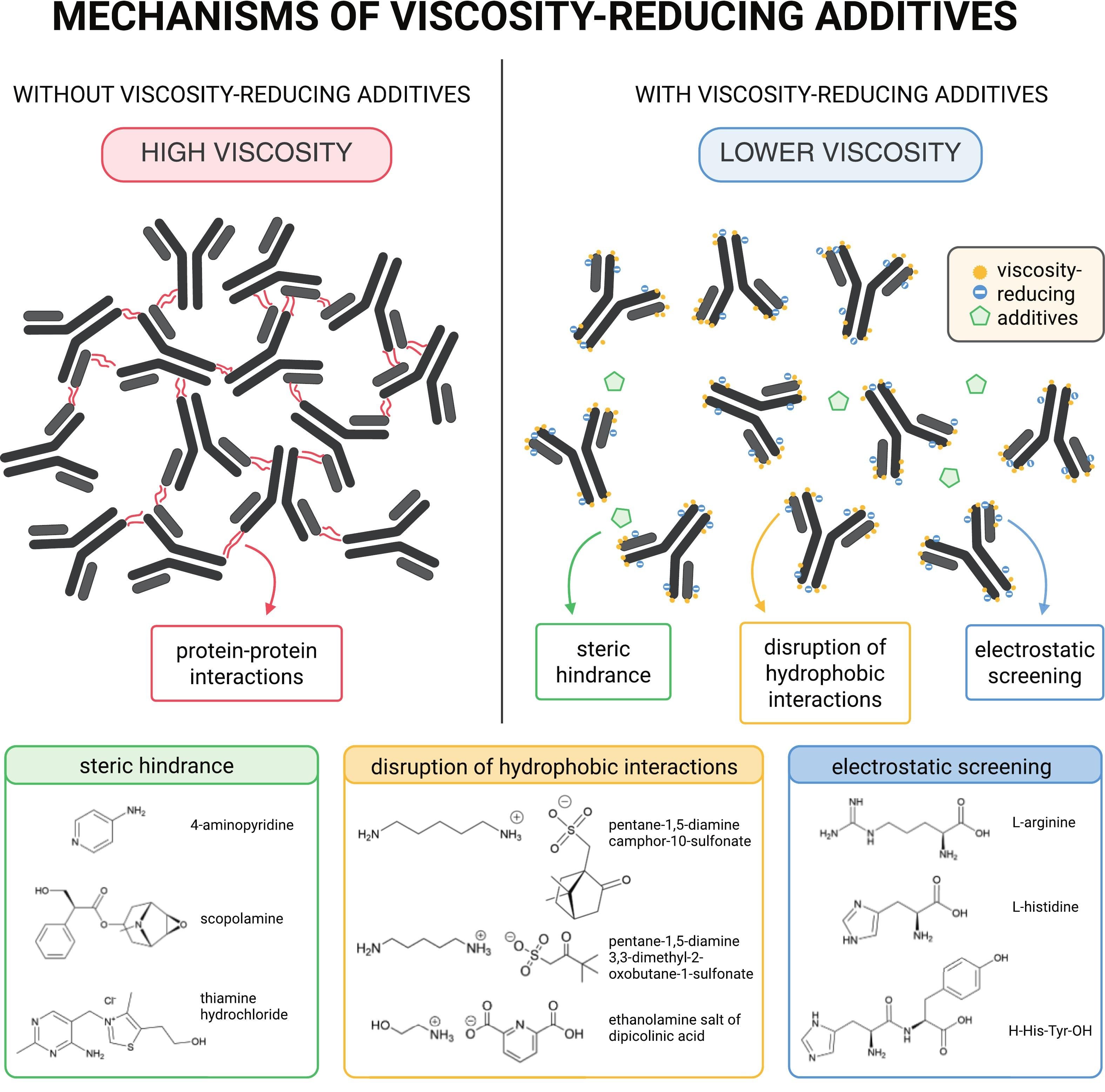 Mechanism of action of viscosity-reducing excipients