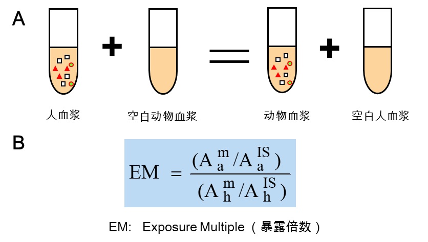 A) 去除基质效应的混合方法；B) 暴露指数的计算公式
